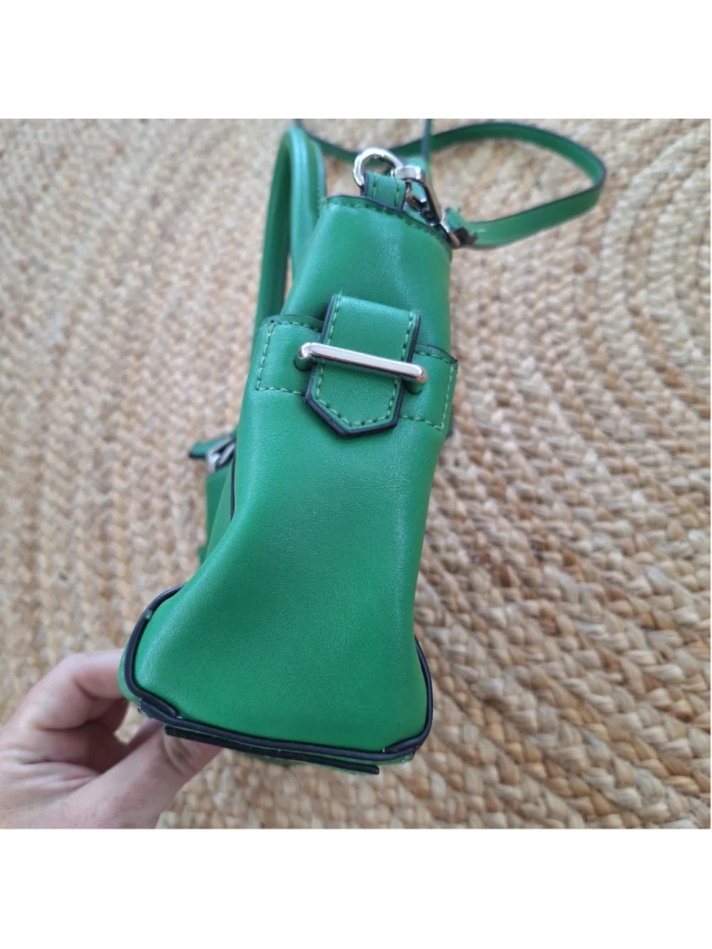 REED Satchel Purse Bag Kelly Green Double Handles Zip Closure Shoulder Strap